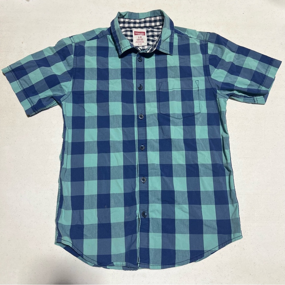 Wrangler Boys Blue and Teal Plaid Shirt